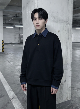 新款现货男装设计感艺术假两件卫衣男内搭上衣CR472-P68