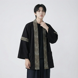 现货春秋风蟒纹印花拼接男士道袍汉服D3206-P78，男装民族服装，星座1017