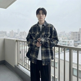 现货2026春复古美式格子长袖衬衫毛边宽松衬衣SC245-P58，男装衬衫，星座1017