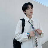 现货长袖衬衫男潮流带领带帅气港风高级感情侣衬衣FA32-P55，男装衬衫，星座1017