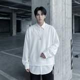 现货假两件长袖衬衫宽松衬衣港风休闲百搭上衣GK25-P58，男装衬衫，星座1017