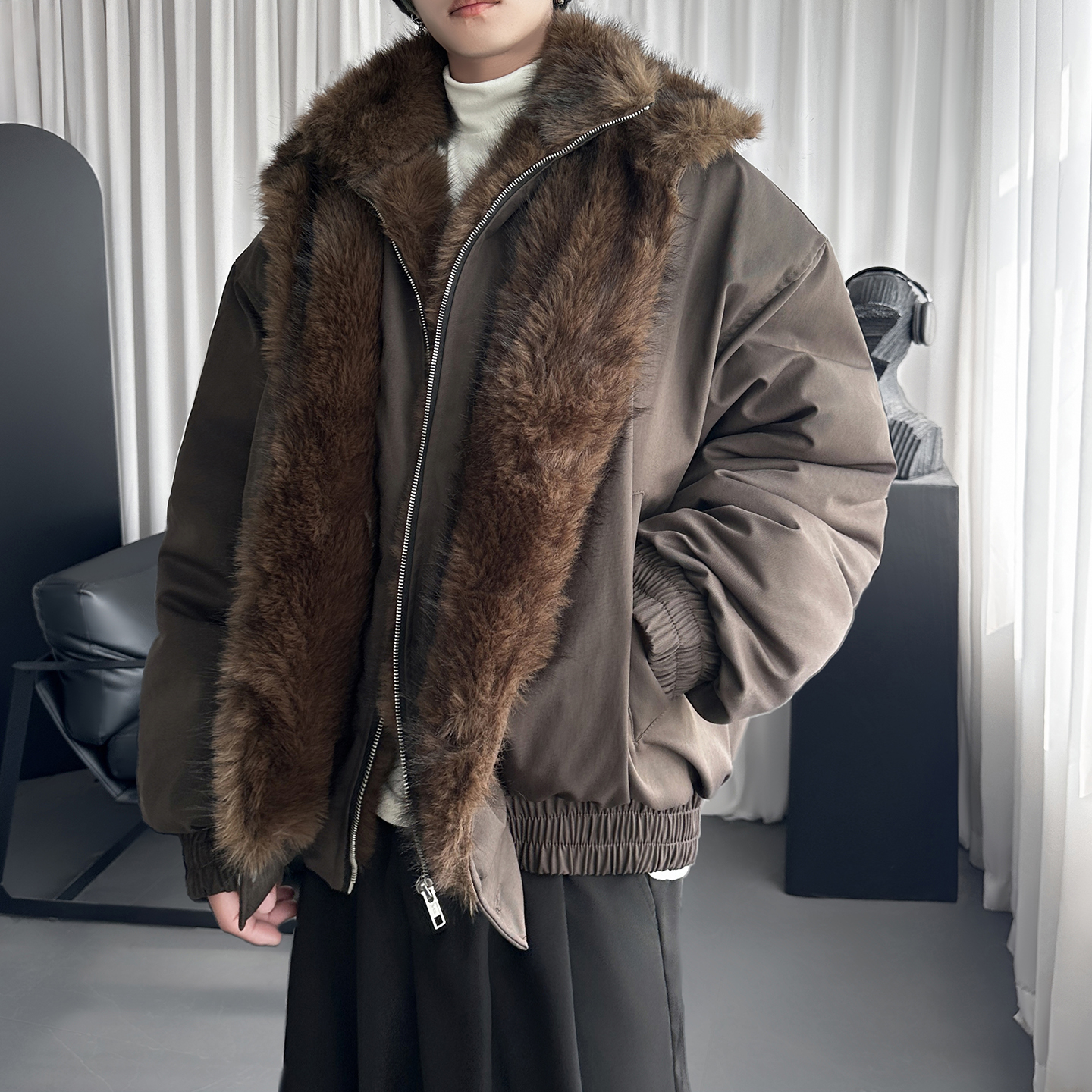 狼毛座山雕假两件棉服外套夹克多穿法保暖御寒M3663-P148，男装夹克，星座1017