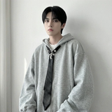 现货小众烫钻可拆卸领带设计连帽卫衣重磅宽松慵懒外套W2056-P89，女装短外套，星座1017