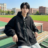 现货烫钻可拆卸领带设计连帽卫衣重磅细闪宽松慵懒外套W2056-P89，女装短外套，星座1017