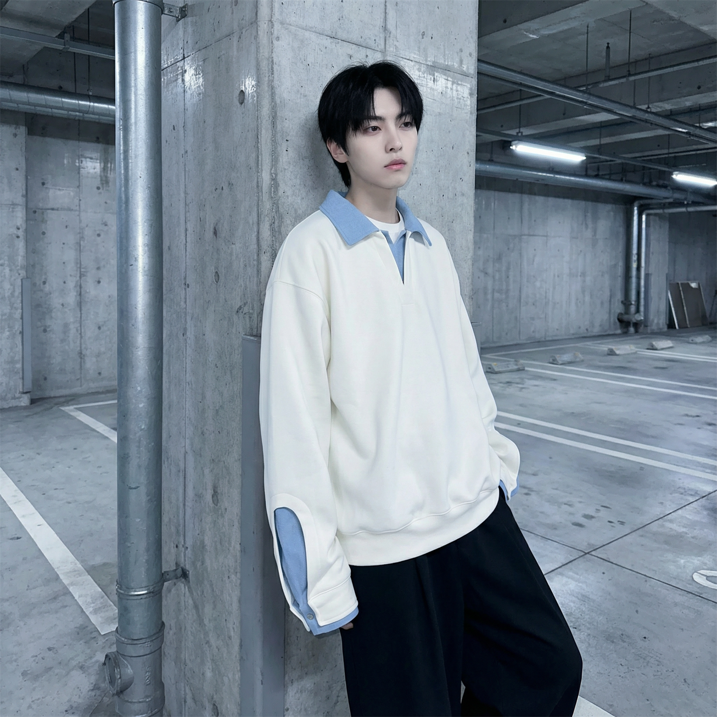 现货春季新款翻领高级感衬衫领上衣长袖卫衣男装潮WY212-P68，男装衬衫，星座1017