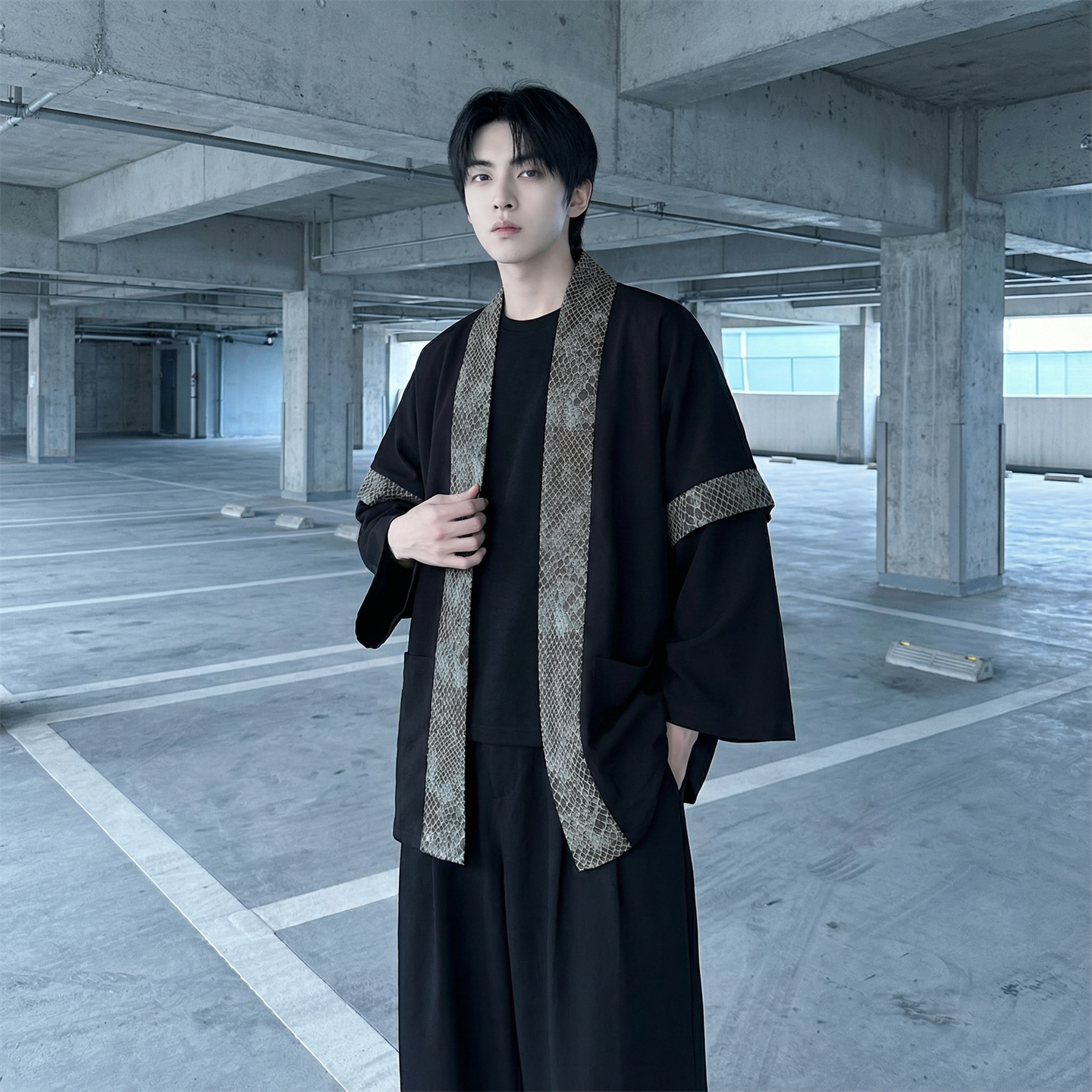 现货春秋风蟒纹印花拼接男士道袍汉服D3206-P78，男装民族服装，星座1017