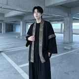 现货春秋风蟒纹印花拼接男士道袍汉服D3206-P78，男装民族服装，星座1017