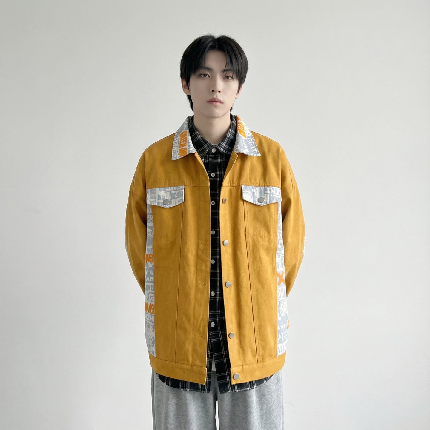 现货2026春季痞帅拼接设计感翻领夹克高级感潮流外套J24-P75，男装夹克，星座1017