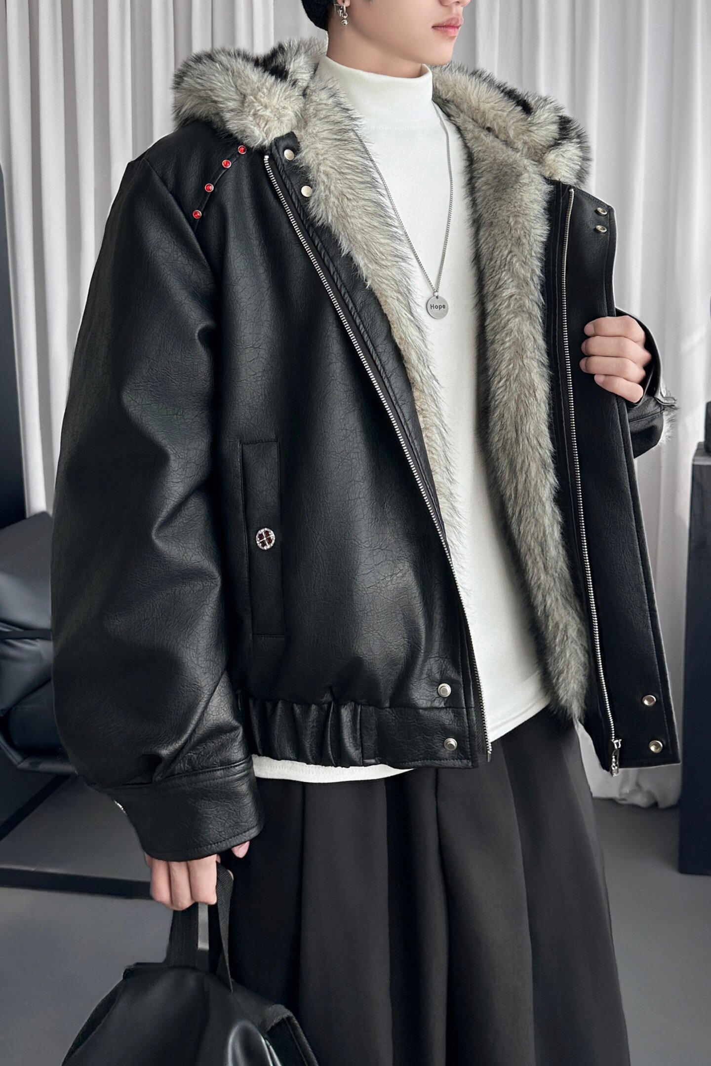 重磅座山雕加绒加厚皮衣连帽毛领棉服短宽外套M3181-P158,男装皮衣,星座1017