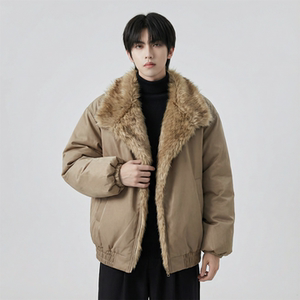 现货 冬季大毛领加厚夹棉黑锻拼接棉服外套 M1654-P168图片
