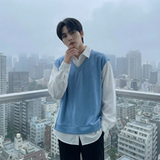 现货假两件长袖衬衫宽松衬衣港风休闲百搭上衣GK25-P58，男装衬衫，星座1017