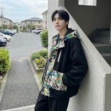 现货春款潮流涂鸦拼接夹克开衫连帽外套WT23-P75控96，男装夹克，星座1017