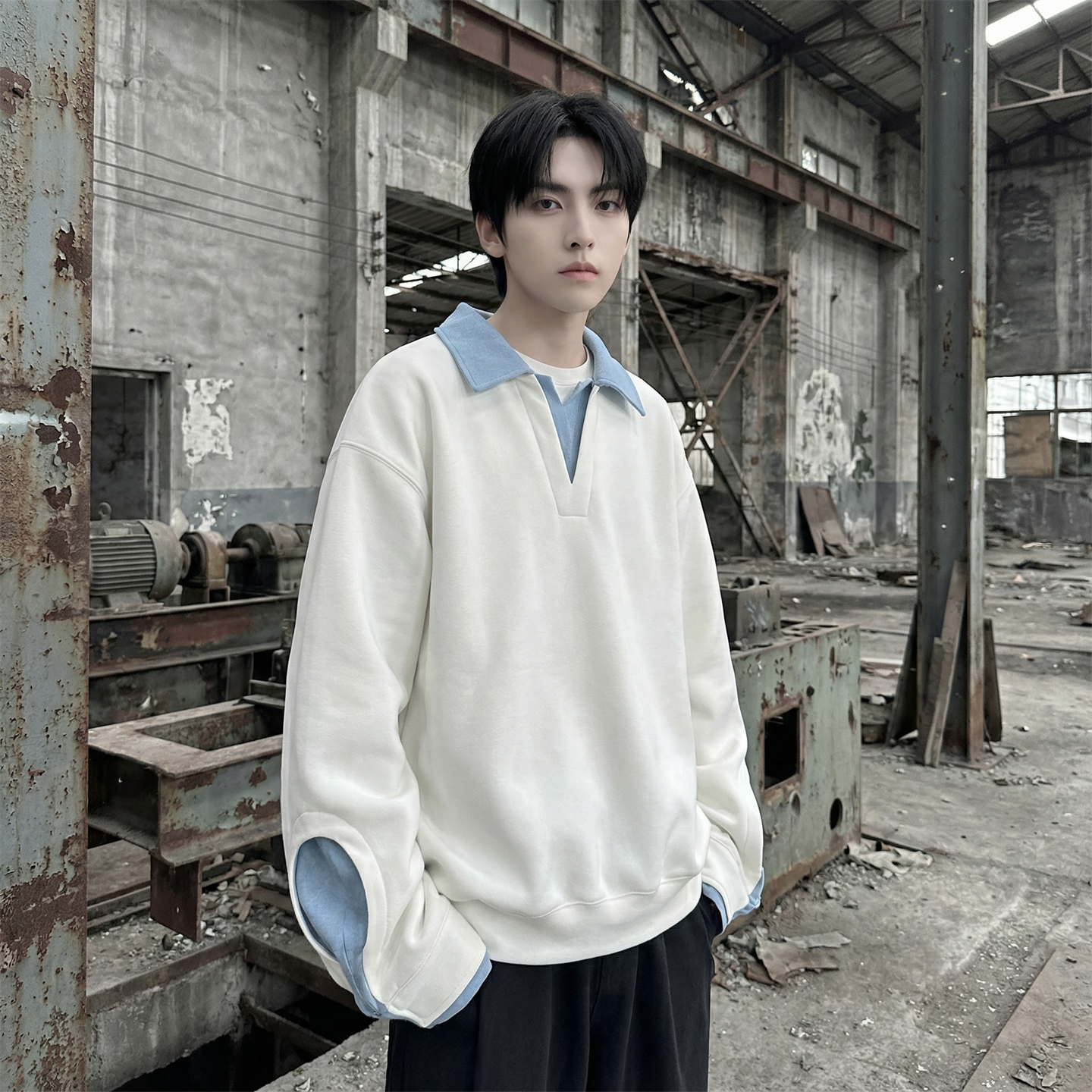 现货春季新款翻领高级感衬衫领上衣长袖卫衣男装潮WY212-P68，男装衬衫，星座1017