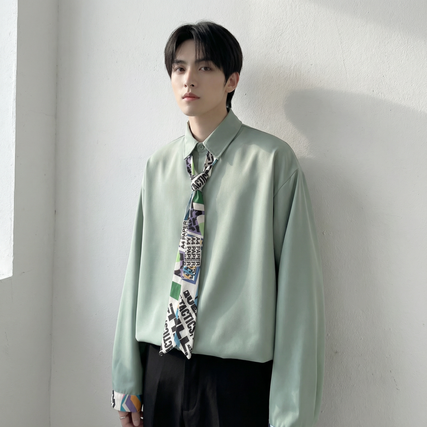 现货长袖衬衫男潮流带领带帅气港风高级感情侣衬衣FA32-P55，男装衬衫，星座1017