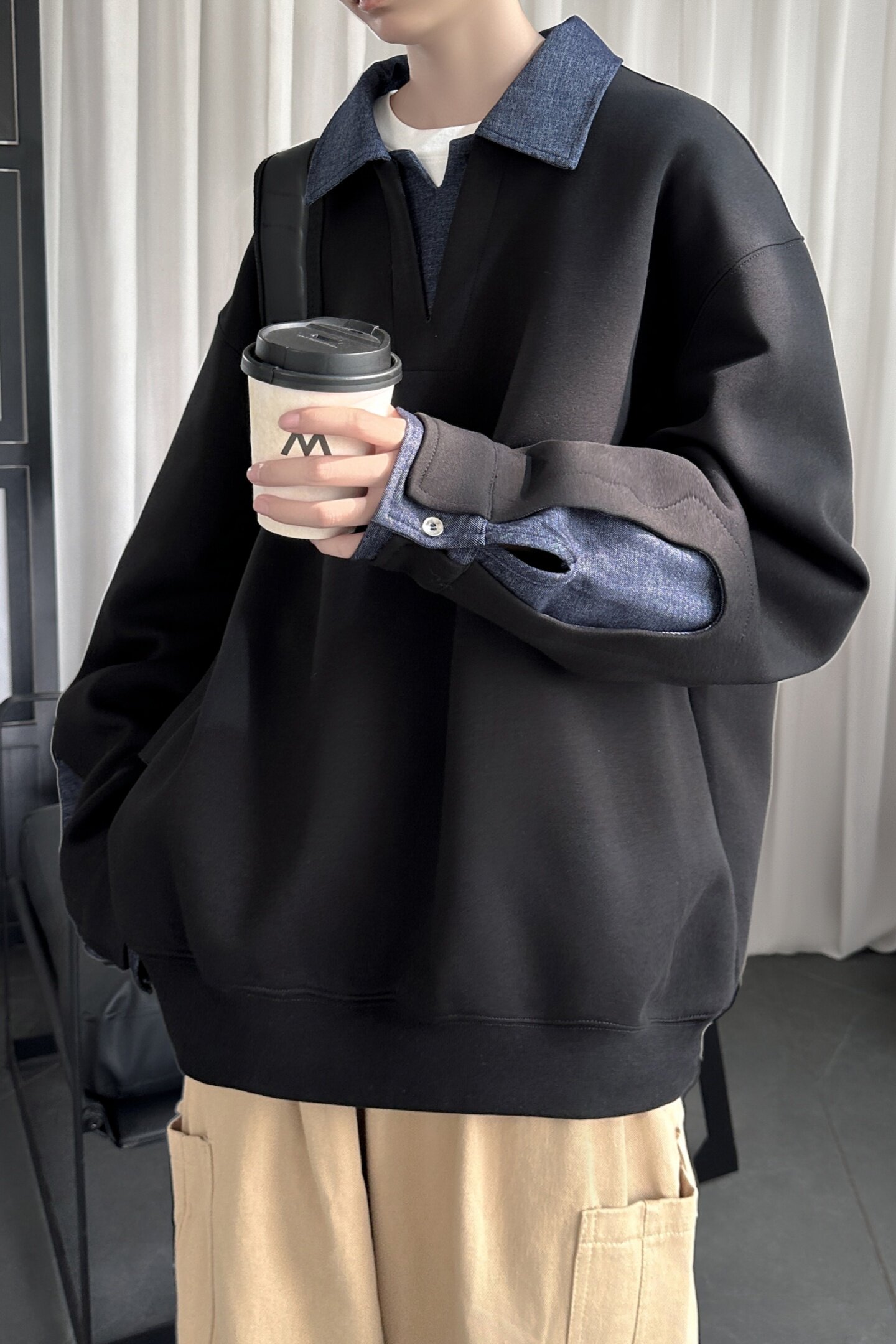 秋季新款翻领高级感衬衫领上衣长袖卫衣男装潮WY212-P68,男装衬衫,星座1017