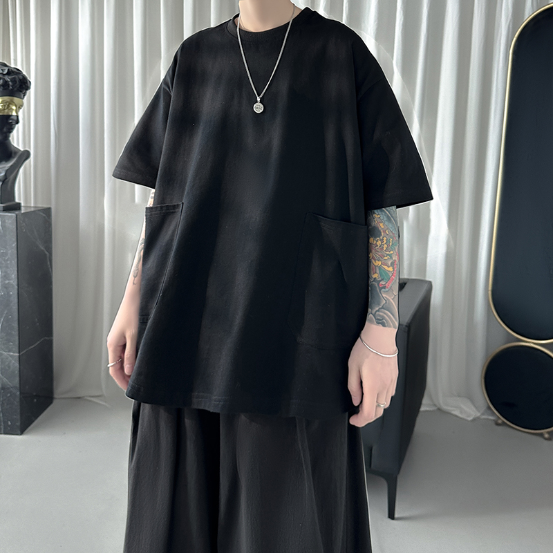 工装短袖T恤潮牌上衣男美式复古五分半袖重磅夏季1017-T3356-P48，男装T恤，星座1017