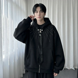 现货烫钻可拆卸领带设计连帽卫衣重磅细闪宽松慵懒外套W2056-P89，女装短外套，星座1017