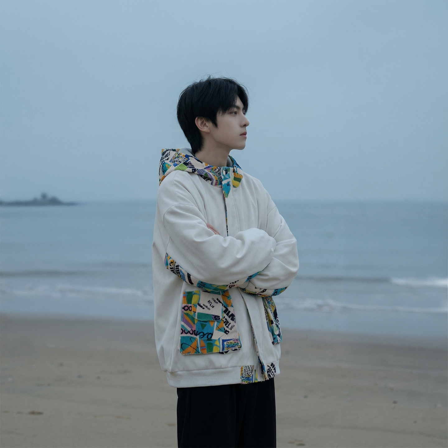 现货春款潮流涂鸦拼接夹克开衫连帽外套 WT23-P75 控96图片