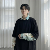 现货慵懒假两件衬衫领卫衣日系情侣碎花上衣A881-P65，男装衬衫，星座1017