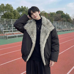 现货 冬季大毛领加厚夹棉黑锻拼接棉服外套 M1654-P168，男装棉衣，星座1017