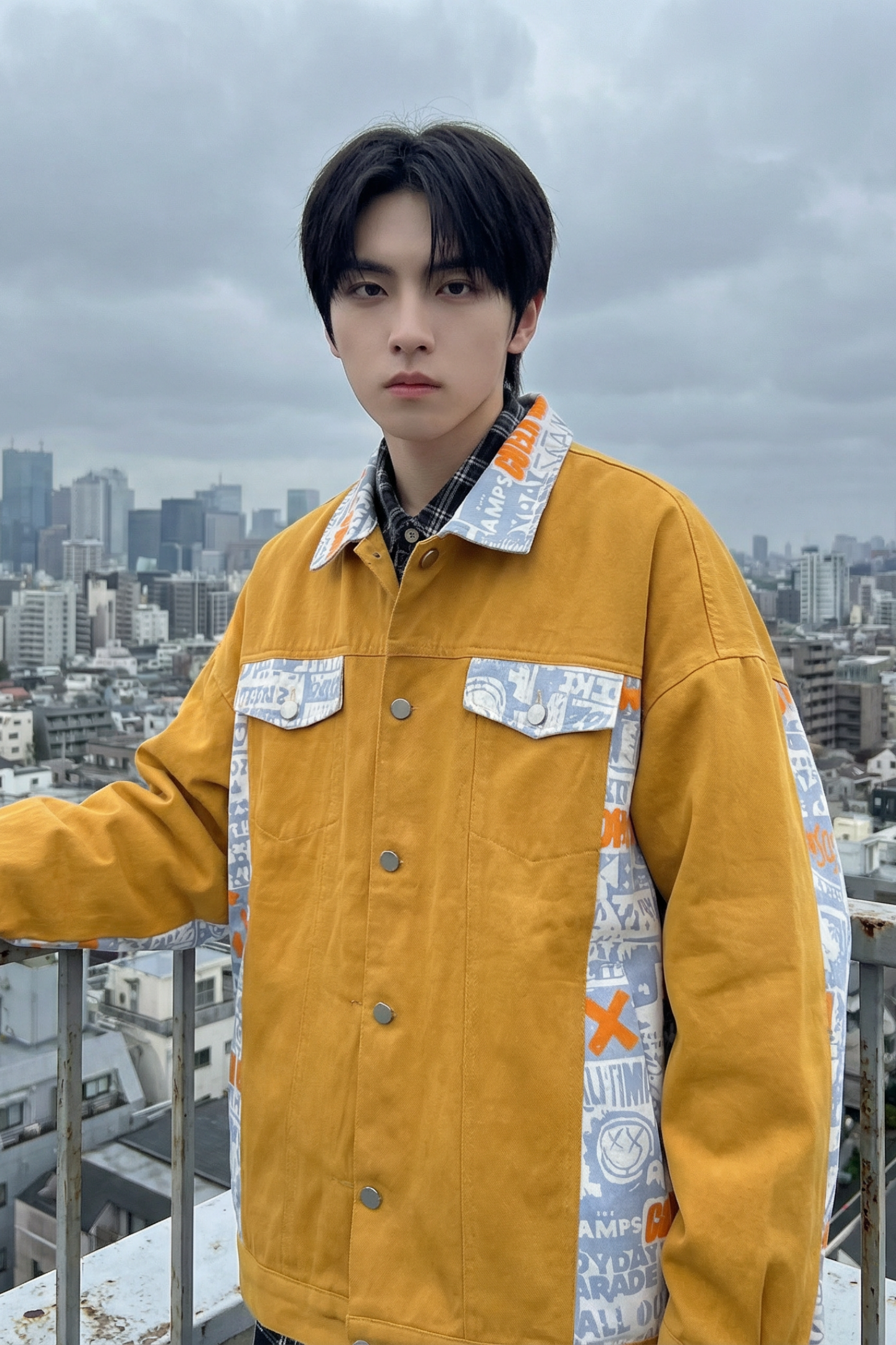 现货2026春季痞帅拼接设计感翻领夹克高级感潮流外套J24-P75,男装夹克,星座1017