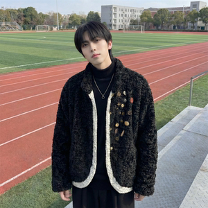 现货 手工制扣古布保暖上衣设计感小众羊羔绒外套 M7811-P128，男装棉衣，星座1017