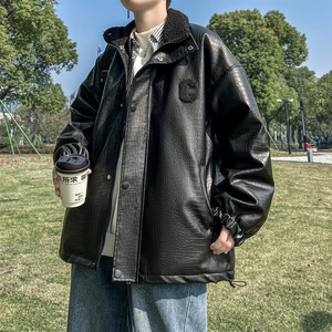 秋冬皮毛一体机车皮衣夹克男羊羔毛棉衣外套 M00349-P108图片