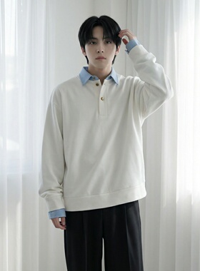 新款现货男装设计感艺术假两件卫衣男内搭上衣CR472-P68