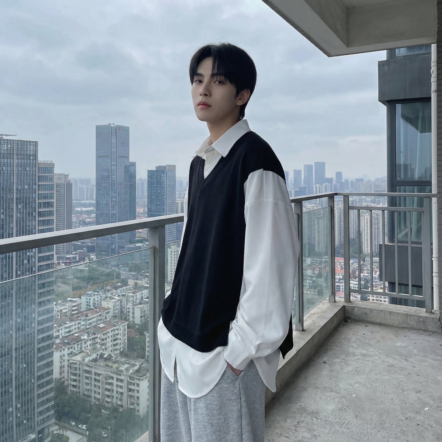 现货假两件长袖衬衫宽松衬衣港风休闲百搭上衣GK25-P58，男装衬衫，星座1017