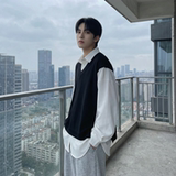 现货假两件长袖衬衫宽松衬衣港风休闲百搭上衣GK25-P58，男装衬衫，星座1017