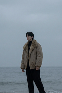现货 冬季大毛领加厚夹棉黑锻拼接棉服外套 M1654-P168图片