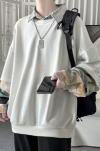慵懒假两件衬衫领卫衣日系情侣碎花上衣 A881-P65图片