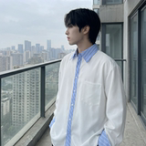 现货高级感小众设计拼接衬衫男痞帅纯色宽松潮流衬衣S1858-P68，男装衬衫，星座1017
