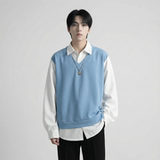 现货假两件长袖衬衫宽松衬衣港风休闲百搭上衣GK25-P58，男装衬衫，星座1017