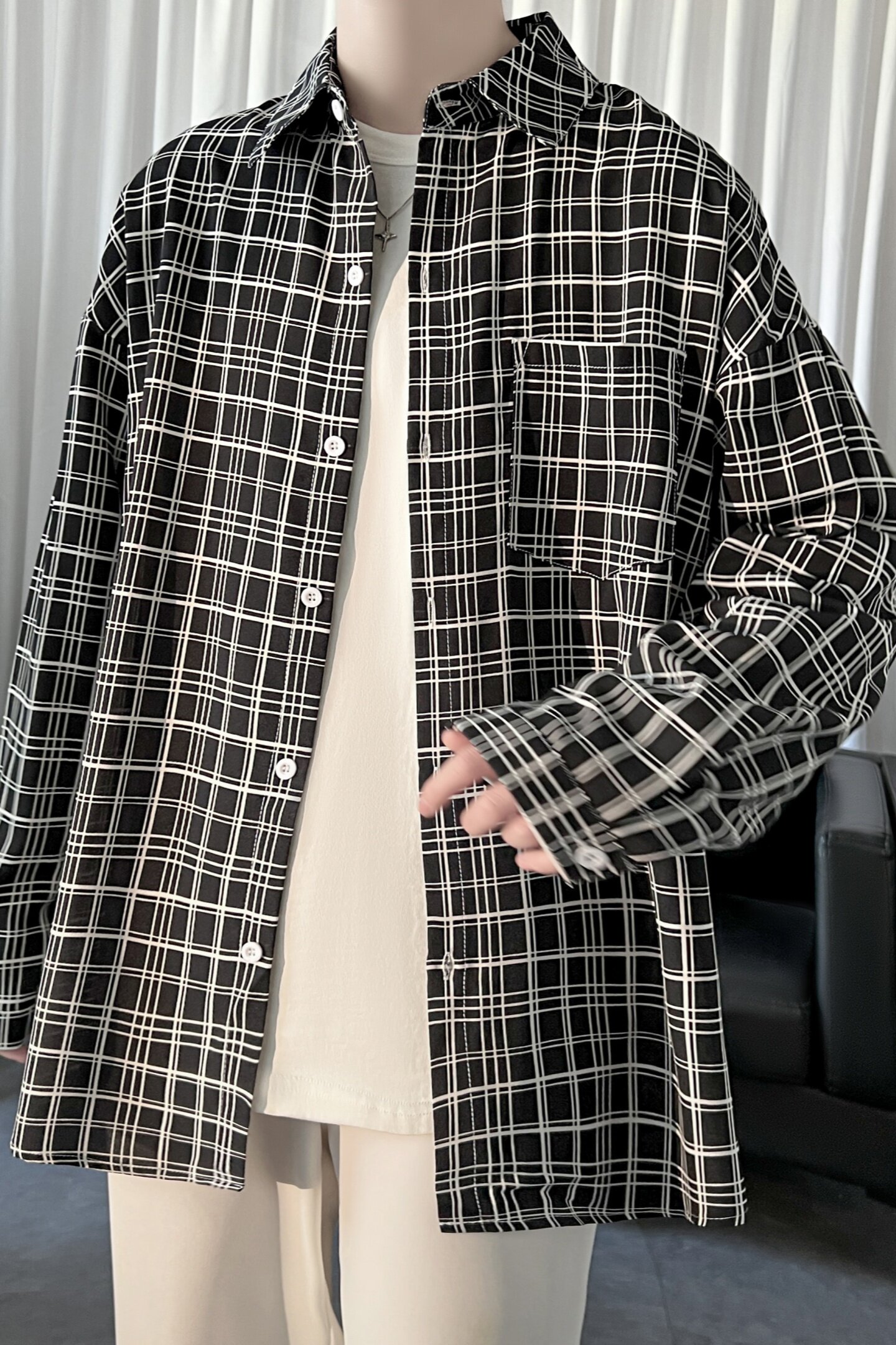现货格子长袖衬衫男高级感外套英伦雅痞衬衣FC75-P45,男装衬衫,星座1017