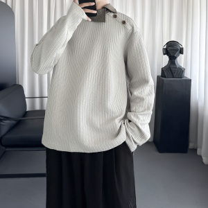 美式不规则polo领长袖T恤设计感打底衫男女款 W1627-P78图片