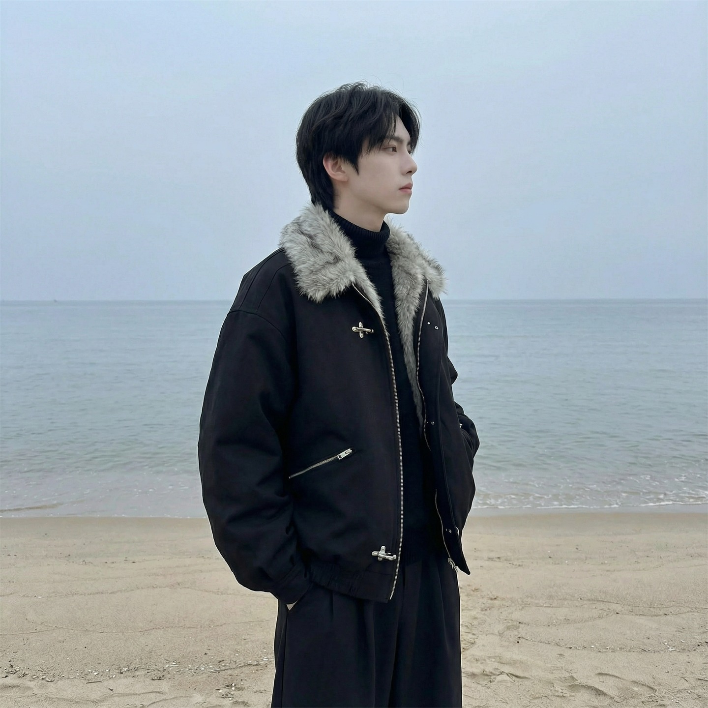 现货毛领复古（仿貂毛领）秋冬季座山雕夹克棉服外套男Q664-P148，男装夹克，星座1017