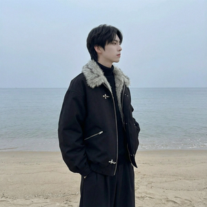 现货毛领复古（仿貂毛领）秋冬季座山雕夹克棉服外套男 Q664-P148图片