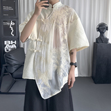 新中式上衣夏季新款刺绣提花衬衫设计感风短袖衬衣ST296-P78，商品下架区，星座1017