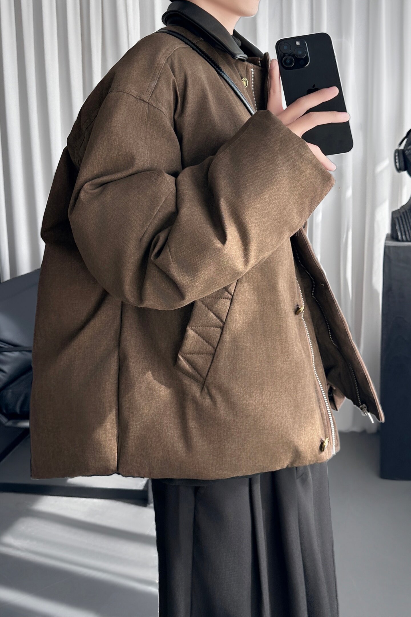 男装冬季高级感重磅防风保暖棉布拼接皮领棉服男潮M6690-P138,男装棉衣,星座1017
