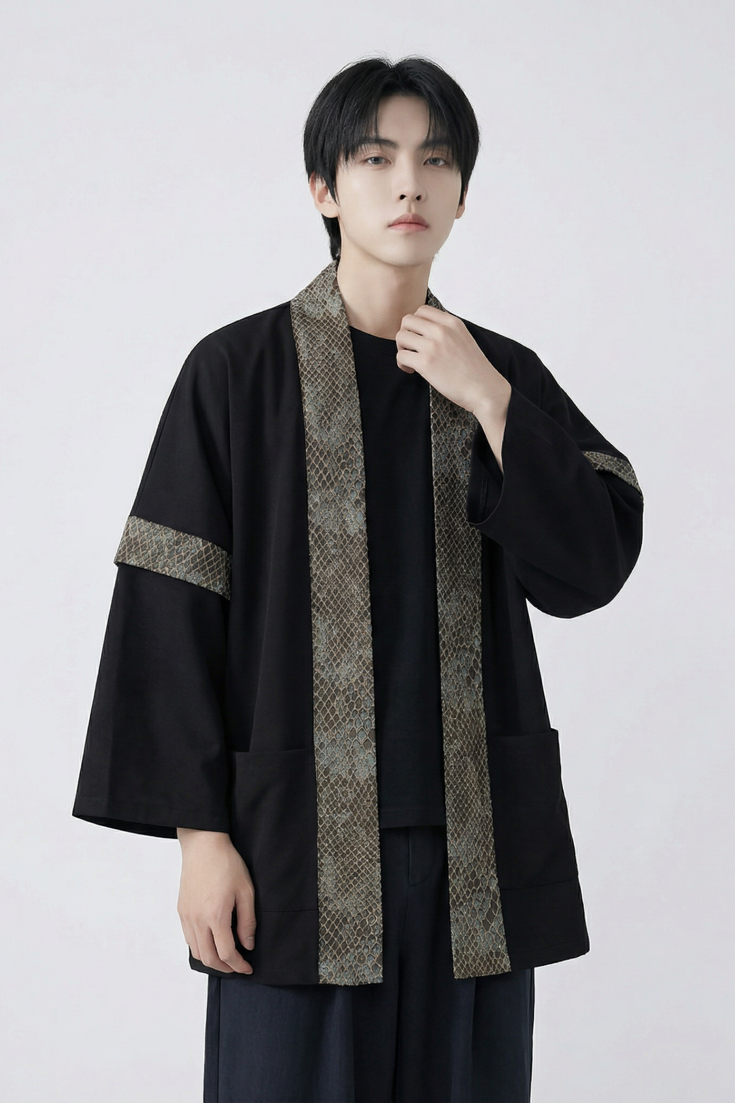 现货春秋风蟒纹印花拼接男士道袍汉服D3206-P78,男装民族服装,星座1017