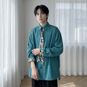 现货长袖衬衫男潮流带领带帅气港风高级感情侣衬衣 FA32-P55图片