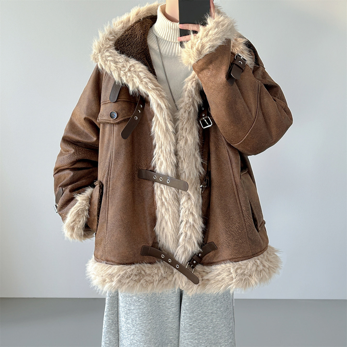 美式复古加绒羊羔毛机车服保暖冬季棉衣W5819-P158控198,男装棉衣,星座1017