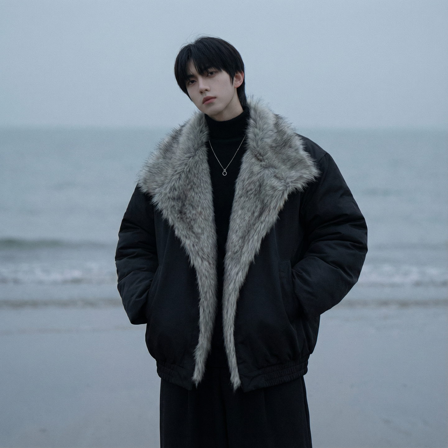 现货冬季大毛领加厚夹棉黑锻拼接棉服外套M1654-P168，男装棉衣，星座1017