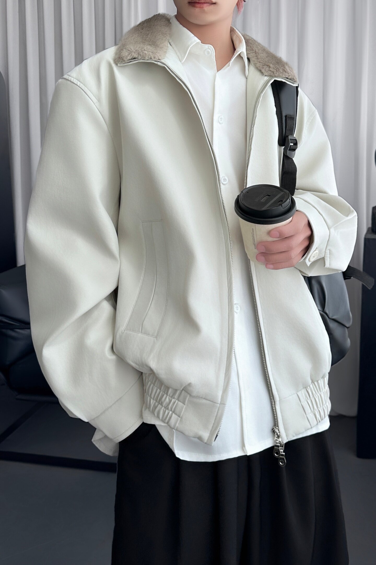 夹克男女同款可拆卸毛领多口袋收腰上衣外套D6103-P128,男装夹克,星座1017