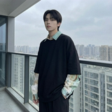 现货慵懒假两件衬衫领卫衣日系情侣碎花上衣A881-P65，男装衬衫，星座1017