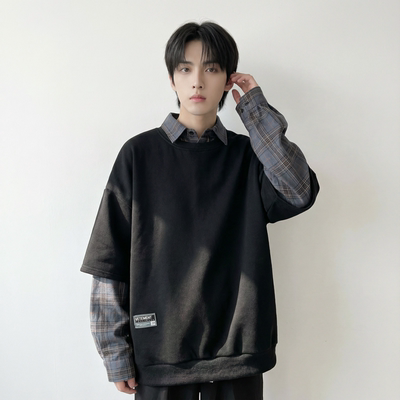 现货 2026春款假两件卫衣衬衫领复古vibe格子美式外套  A5613-P65