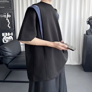 男装刺绣拼接撞色飞肩宽松透气短袖T恤 TX7651-P48图片