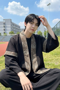 现货 春秋风蟒纹印花拼接男士道袍汉服 D3206-P78图片