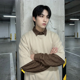 2026春款假两件卫衣衬衫领复古vibe格子美式外套CR447-P68，男装衬衫，星座1017